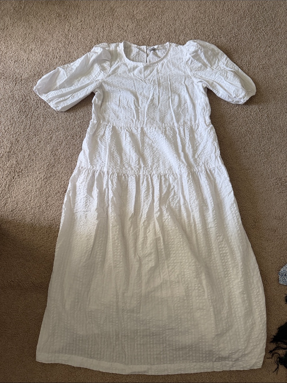 Old Navy White Textured Puff Sleeve Maxi Dress